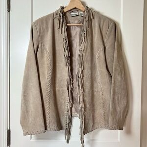 Chico's Design Vintage Western Beige Leather Fringe Jacket
